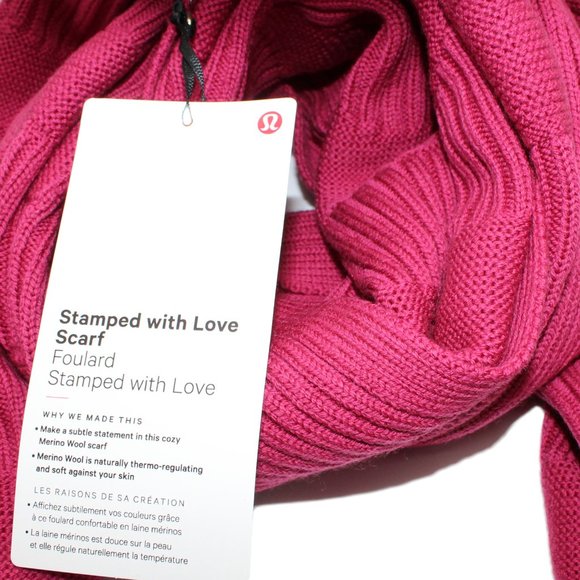 LULULEMON Stamped With Love Merino Wool Violet Pink Red Ribbed Scarf - Picture 4 of 4